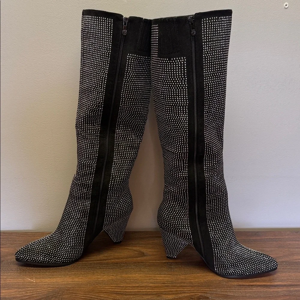 Ashro Black and Silver Textured Over The Knee Boot
